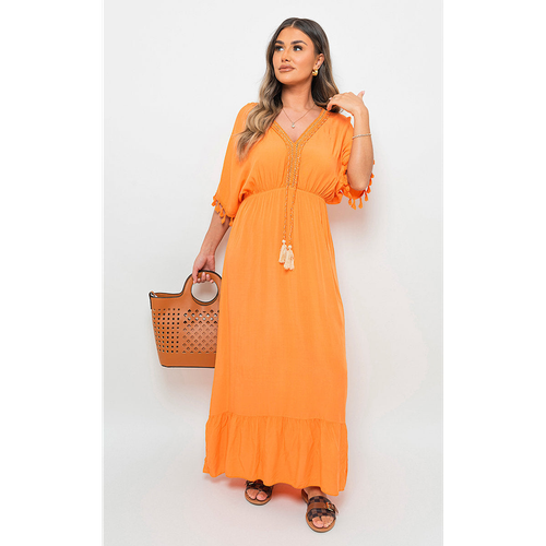 Emily V-Neck Rope Tassel Detail Maxi Dress