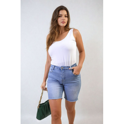 Cora High Waisted Raw Hem Denim Shorts