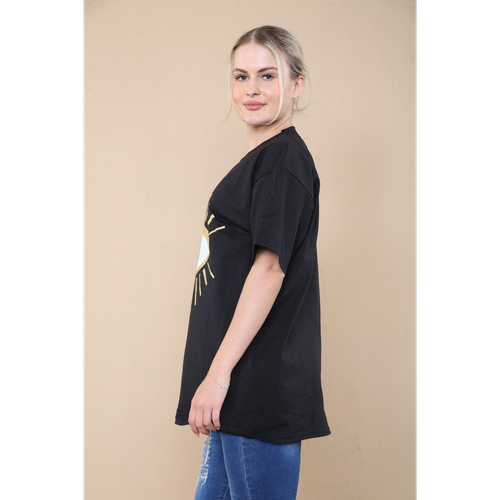 Oversized Sequin Eye Printed Short Sleeves T Shirt Top