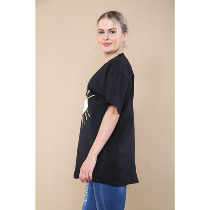 Oversized Sequin Eye Printed Short Sleeves T Shirt Top