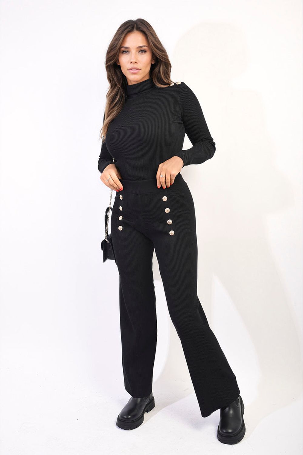 Diana Knitted High Neck Long Sleeve Top & Wide Leg Trouser Co-ord Set