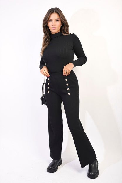 Diana Knitted High Neck Long Sleeve Top & Wide Leg Trouser Co-ord Set