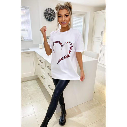 Oversized Printed Heart Short Sleeves T Shirt Top