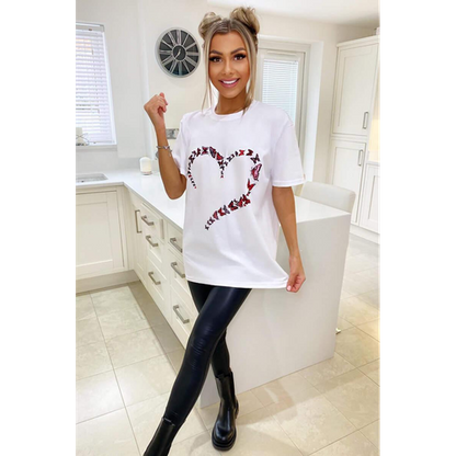 Oversized Printed Heart Short Sleeves T Shirt Top