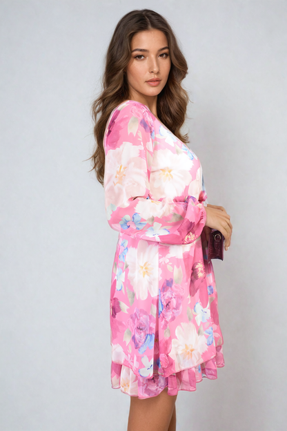 Fracesca Floral Tie Front Tiered Mini Dress