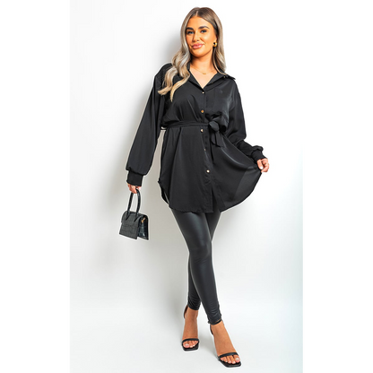 Clarissa Oversized Button Front Belted Top
