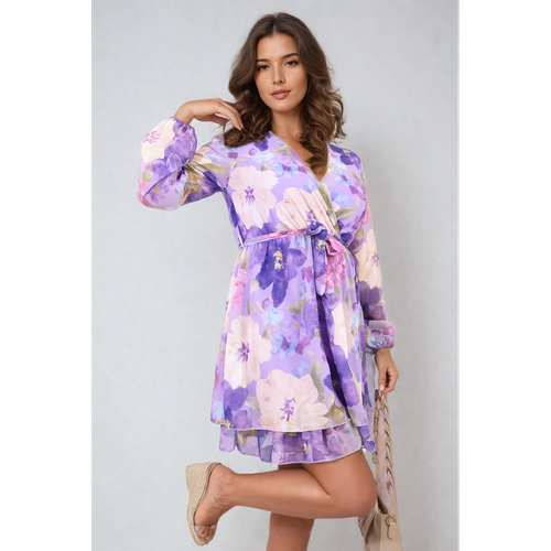 Fracesca Floral Tie Front Tiered Mini Dress