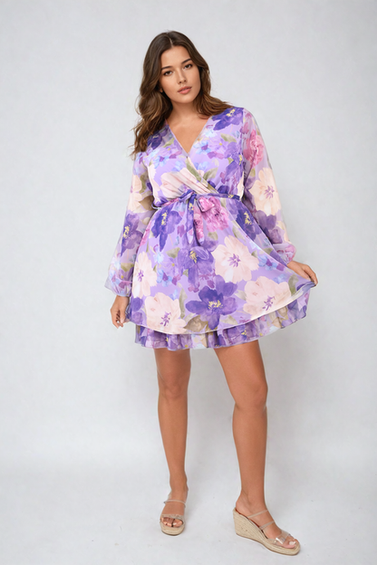 Fracesca Floral Tie Front Tiered Mini Dress