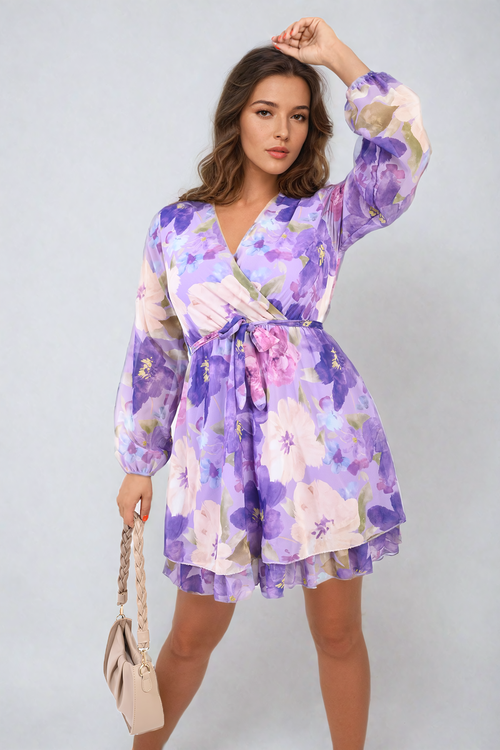 Fracesca Floral Tie Front Tiered Mini Dress