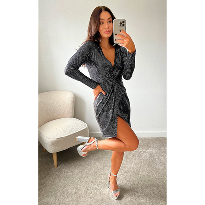 Sequin Wrap Front Dress