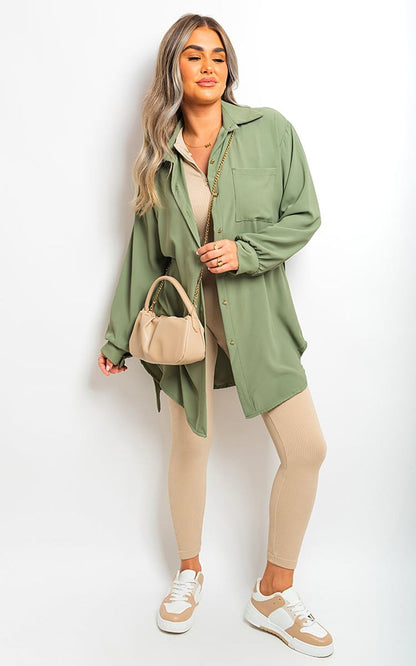 Clarissa Oversized Button Front Belted Top