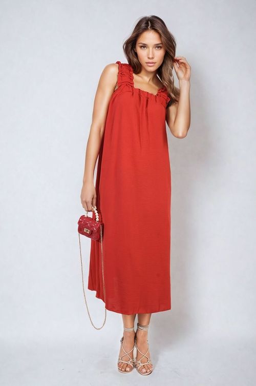 Edith Square Neckline Ruffle Straps Tie Detail Beach Midi Dress