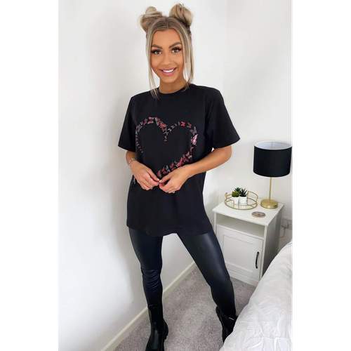 Oversized Printed Heart Short Sleeves T Shirt Top