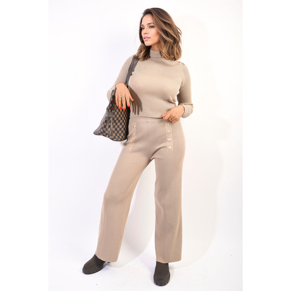 Diana Knitted High Neck Long Sleeve Top & Wide Leg Trouser Co-ord Set