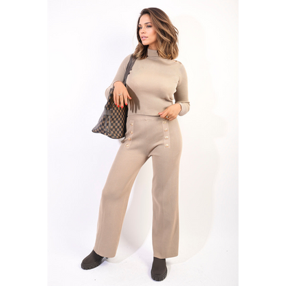 Diana Knitted High Neck Long Sleeve Top & Wide Leg Trouser Co-ord Set