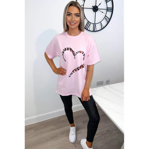 Oversized Printed Heart Short Sleeves T Shirt Top