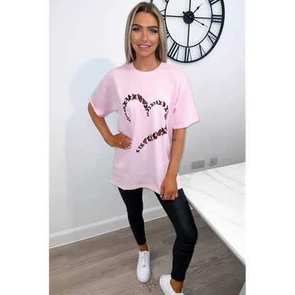 Oversized Printed Heart Short Sleeves T Shirt Top