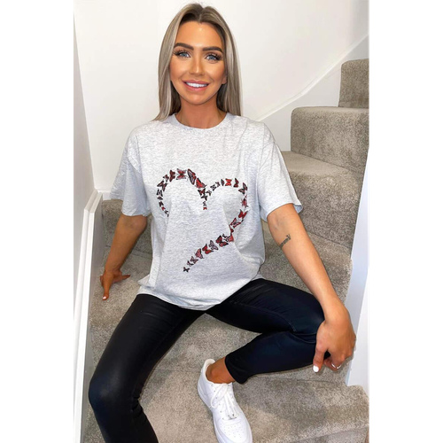 Oversized Printed Heart Short Sleeves T Shirt Top