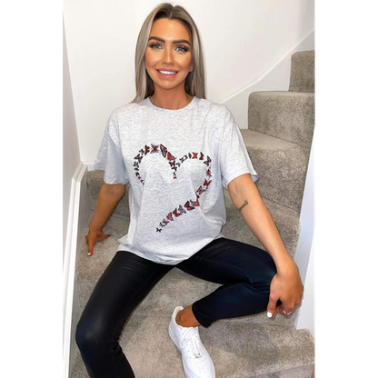 Oversized Printed Heart Short Sleeves T Shirt Top