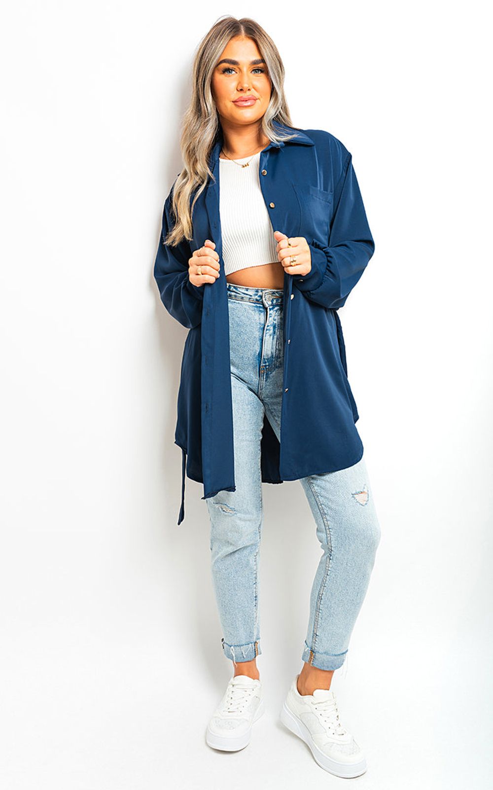 Clarissa Oversized Button Front Belted Top