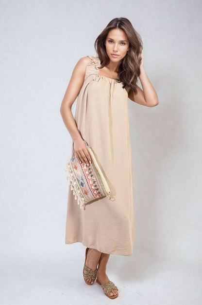 Edith Square Neckline Ruffle Straps Tie Detail Beach Midi Dress