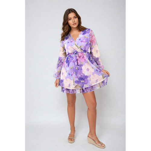 Fracesca Floral Tie Front Tiered Mini Dress
