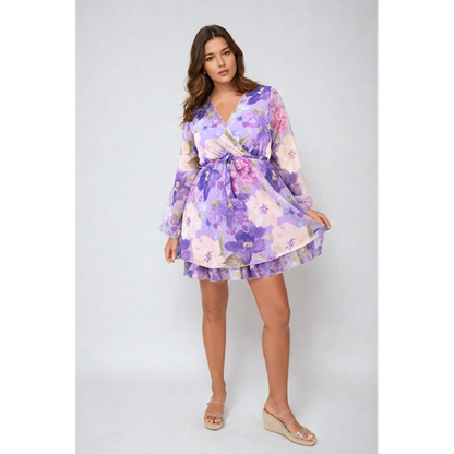 Fracesca Floral Tie Front Tiered Mini Dress